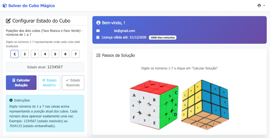 Visualização do sistema logado da Tabela Cubo Mágico
